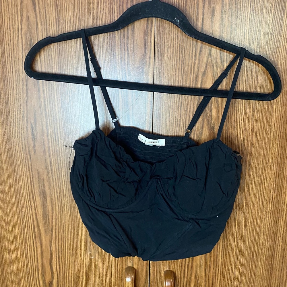 L.A. Hearts Bustier Crop Top Women Small Black Smocked Back Adjustable Straps